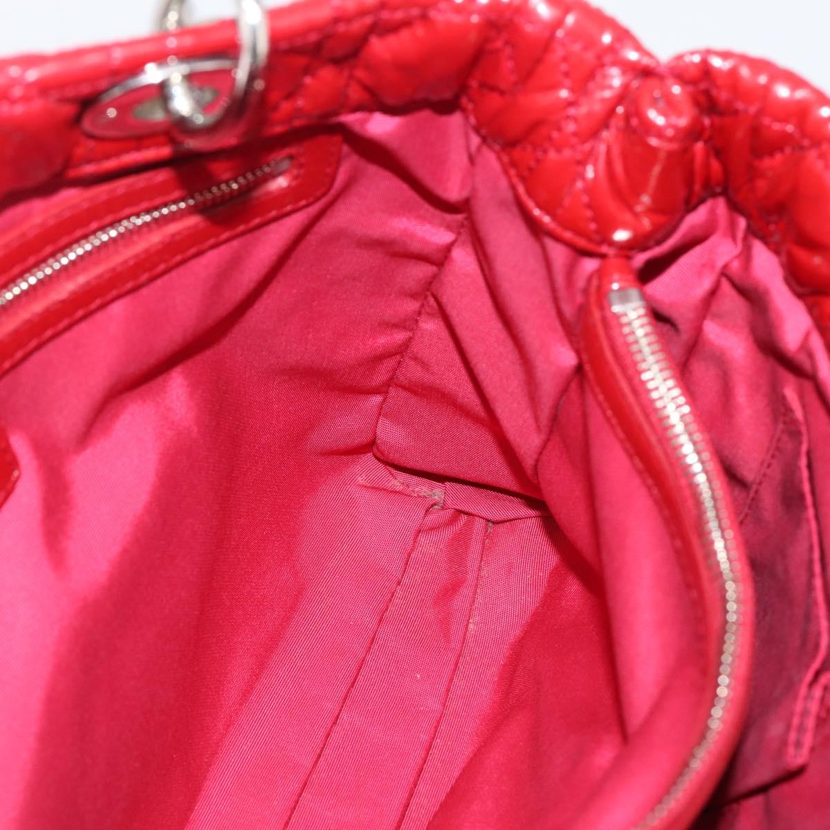 Christian Dior Canage Hand Bag Patent Leather Red Silver Auth ep16385