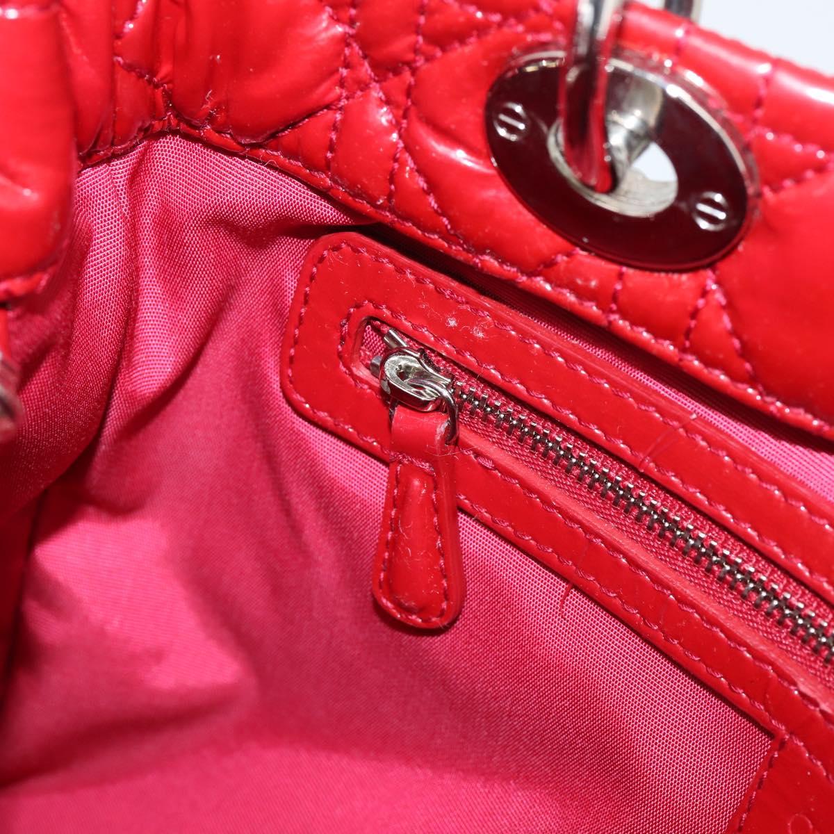 Christian Dior Canage Hand Bag Patent Leather Red Silver Auth ep16385