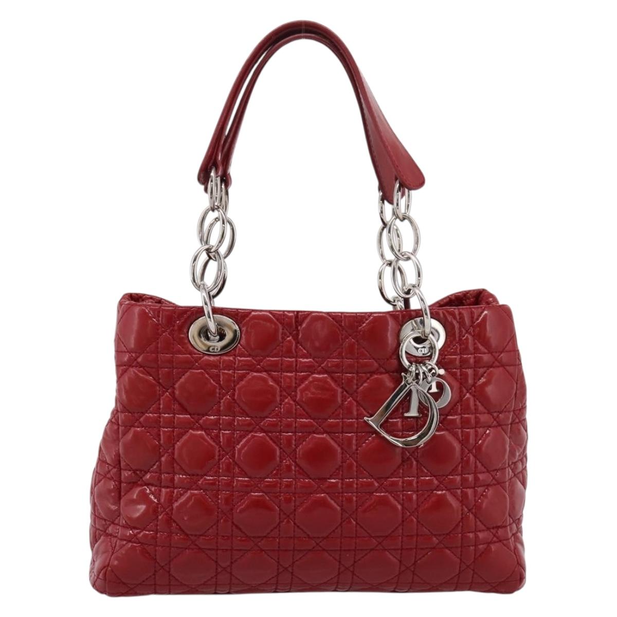 Christian Dior Canage Hand Bag Patent Leather Red Silver Auth ep16385