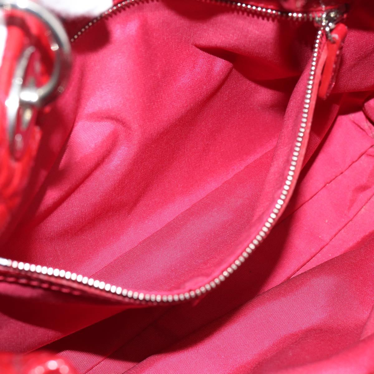 Christian Dior Canage Hand Bag Patent Leather Red Silver Auth ep16385