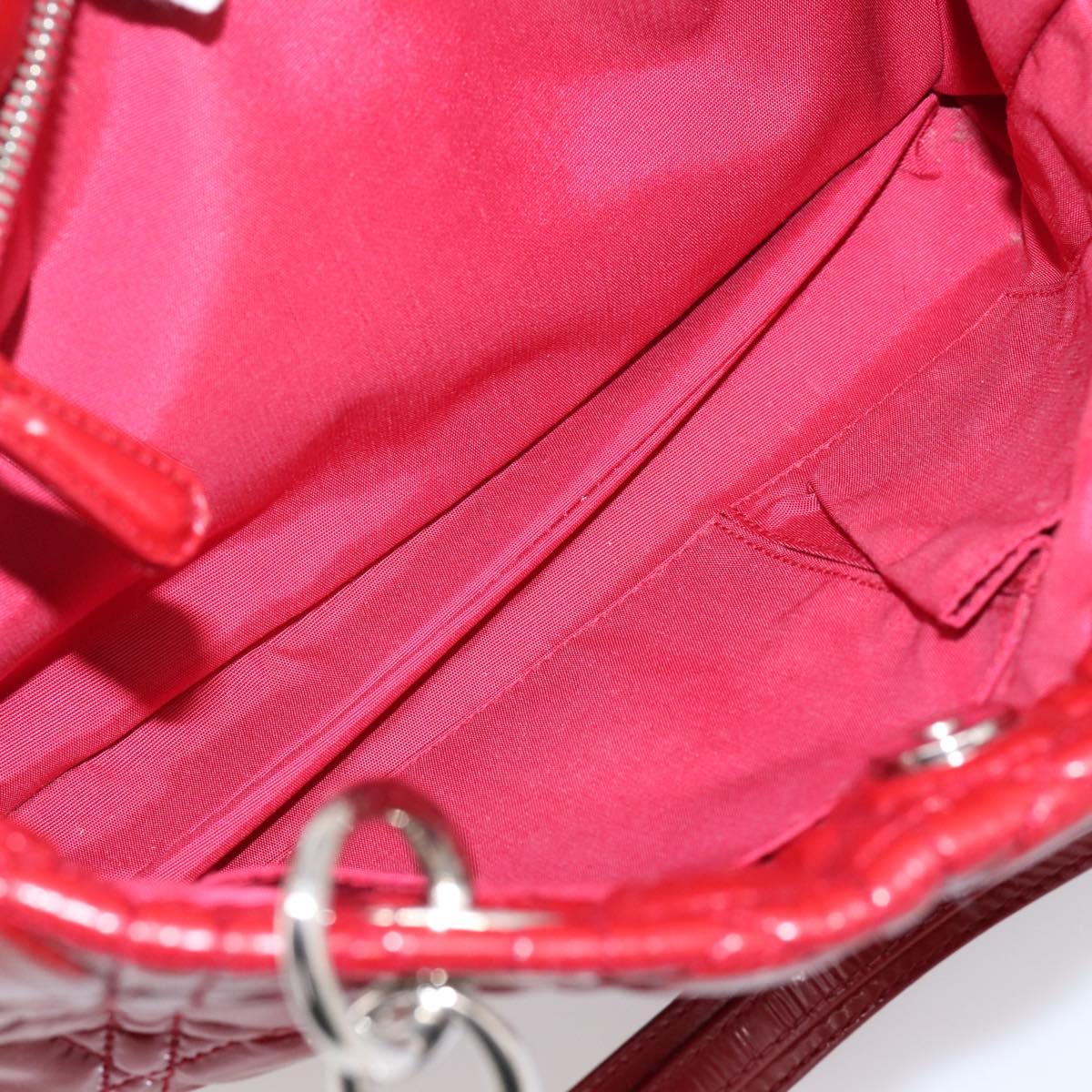 Christian Dior Canage Hand Bag Patent Leather Red Silver Auth ep16385