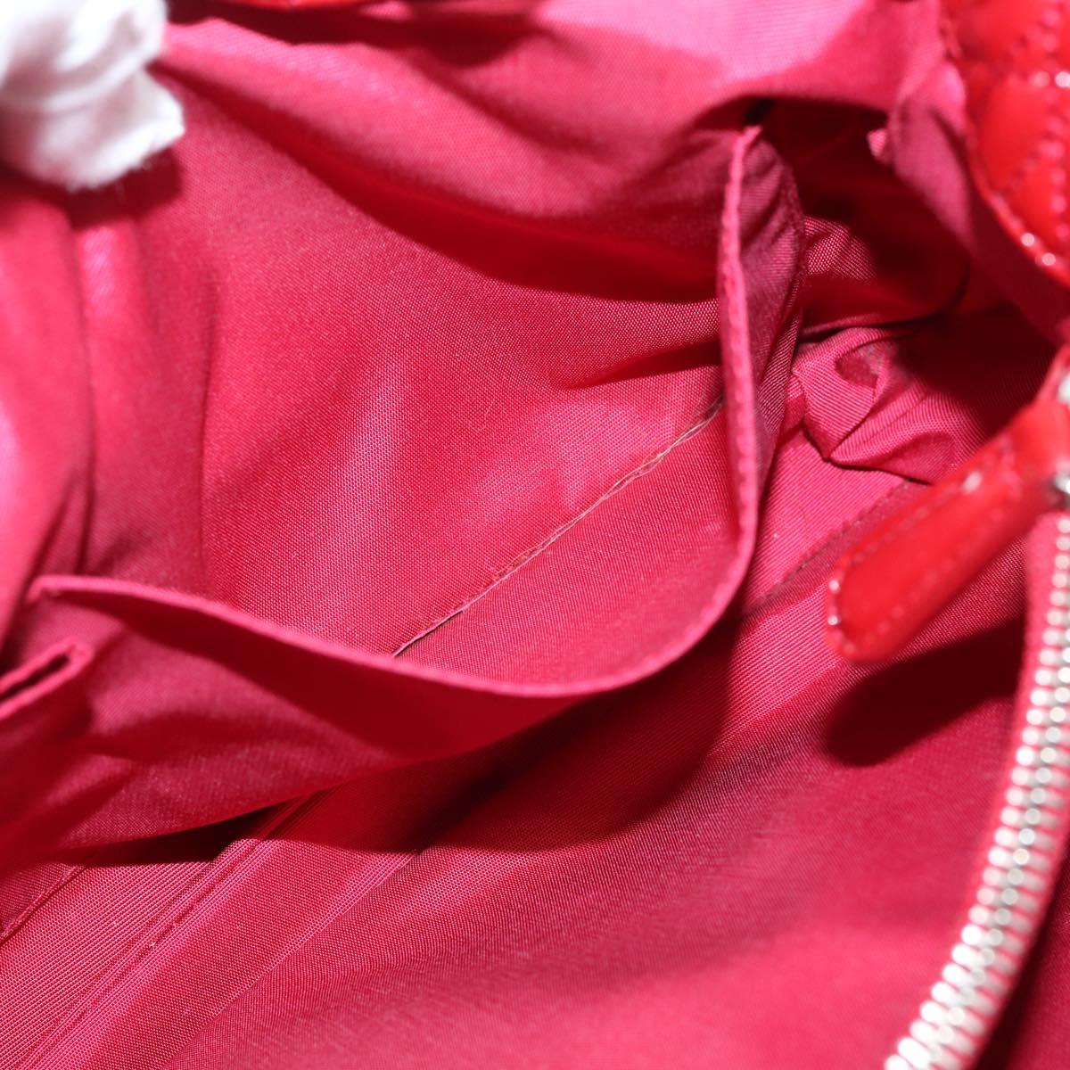 Christian Dior Canage Hand Bag Patent Leather Red Silver Auth ep16385