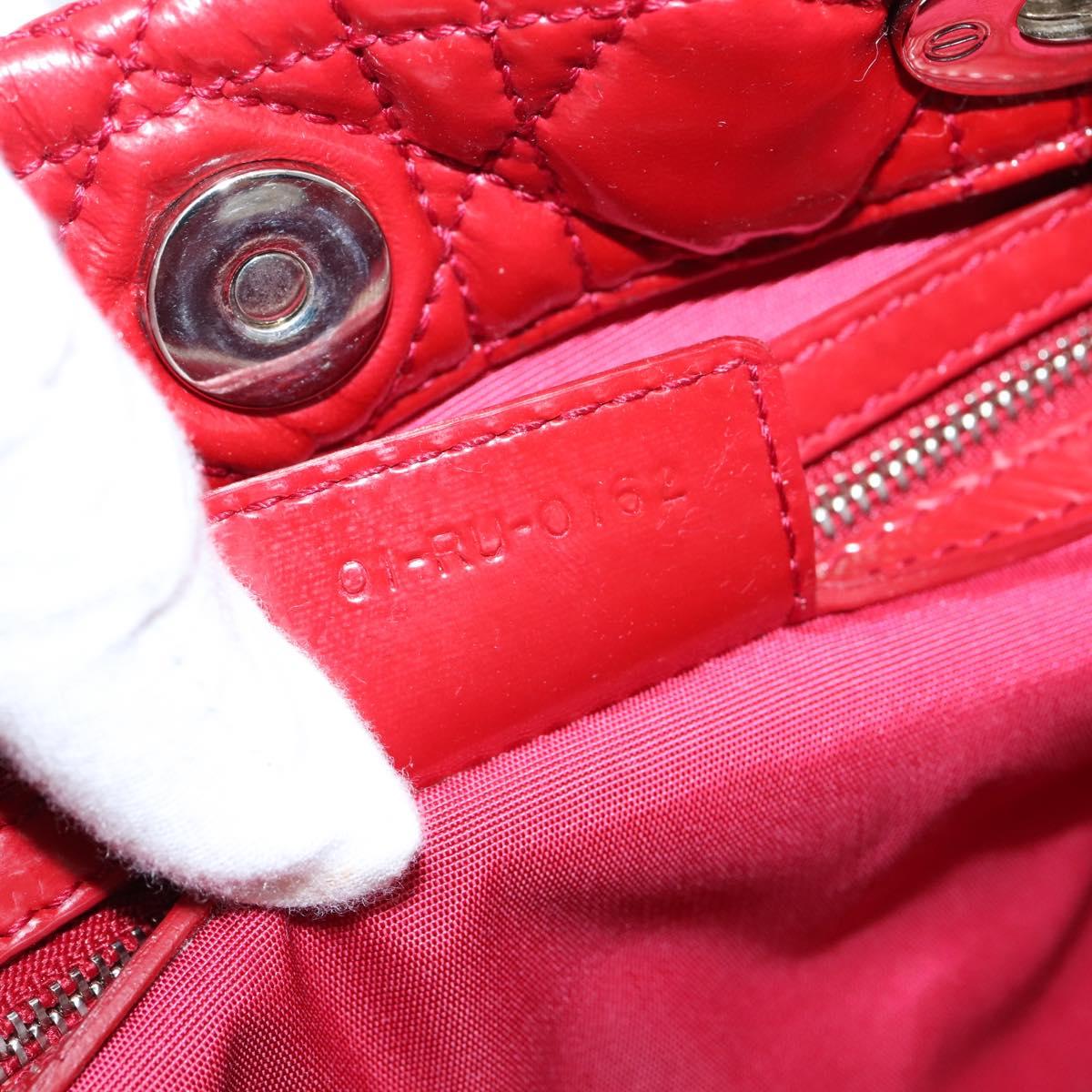 Christian Dior Canage Hand Bag Patent Leather Red Silver Auth ep16385