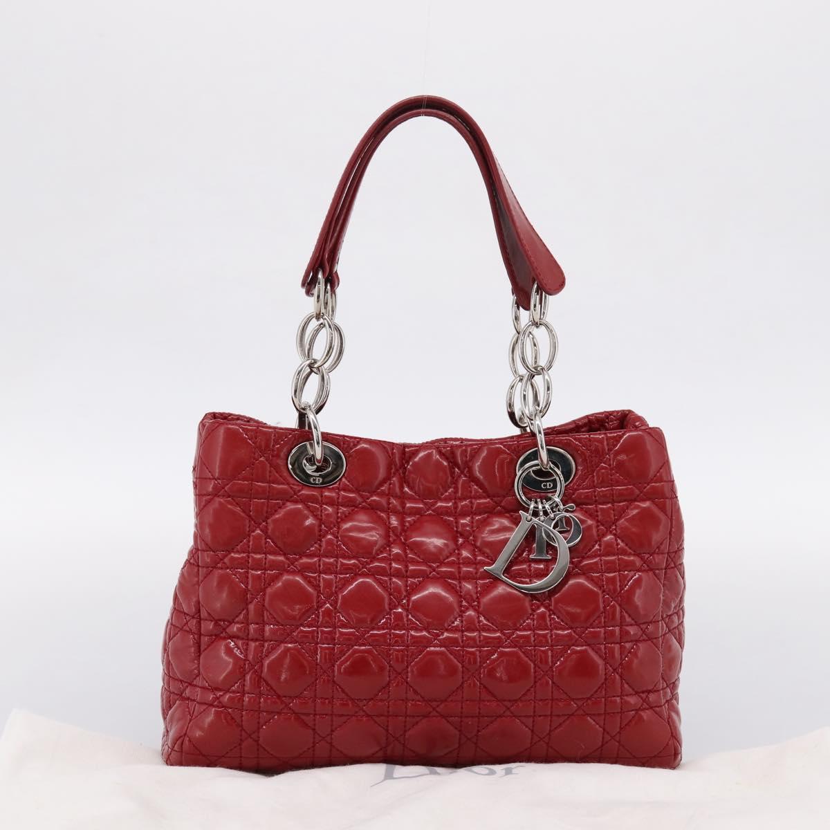 Christian Dior Canage Hand Bag Patent Leather Red Silver Auth ep16385