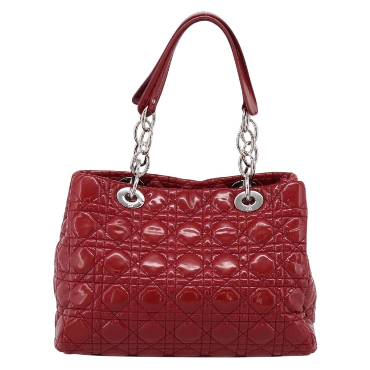 Christian Dior Canage Hand Bag Patent Leather Red Silver Auth ep16385