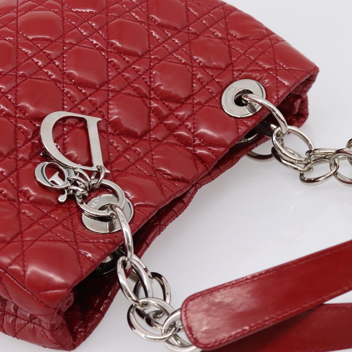 Christian Dior Canage Hand Bag Patent Leather Red Silver Auth ep16385