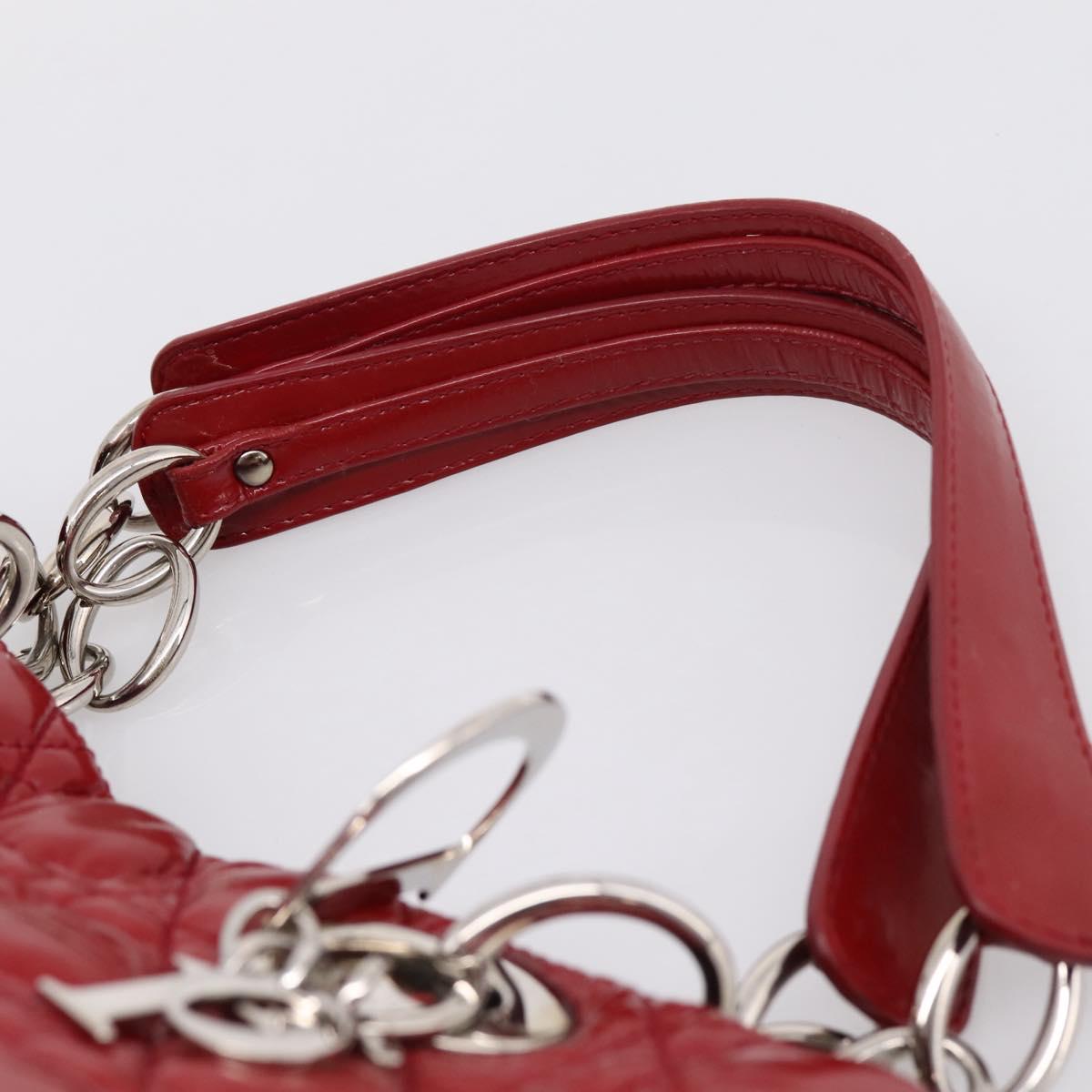 Christian Dior Canage Hand Bag Patent Leather Red Silver Auth ep16385