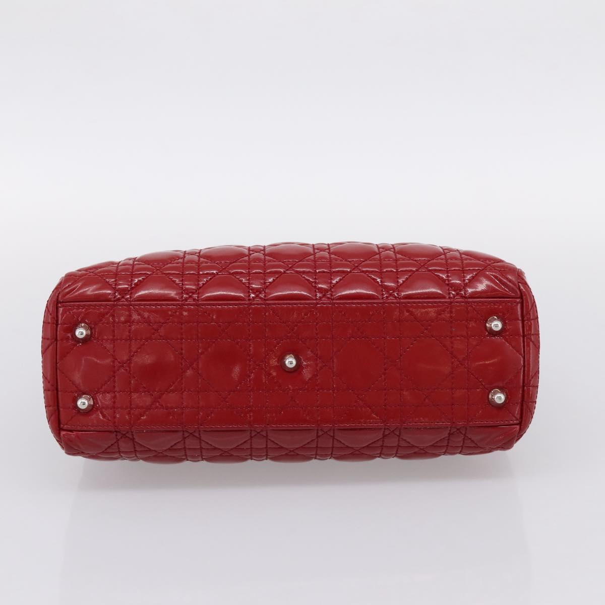 Christian Dior Canage Hand Bag Patent Leather Red Silver Auth ep16385