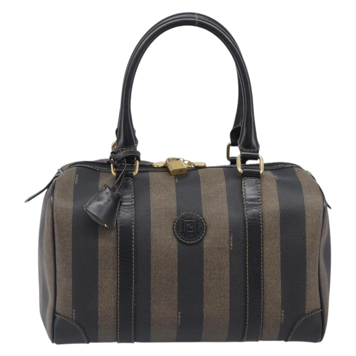 FENDI Pecan Canvas Hand Bag PVC Black Brown Auth ep16390