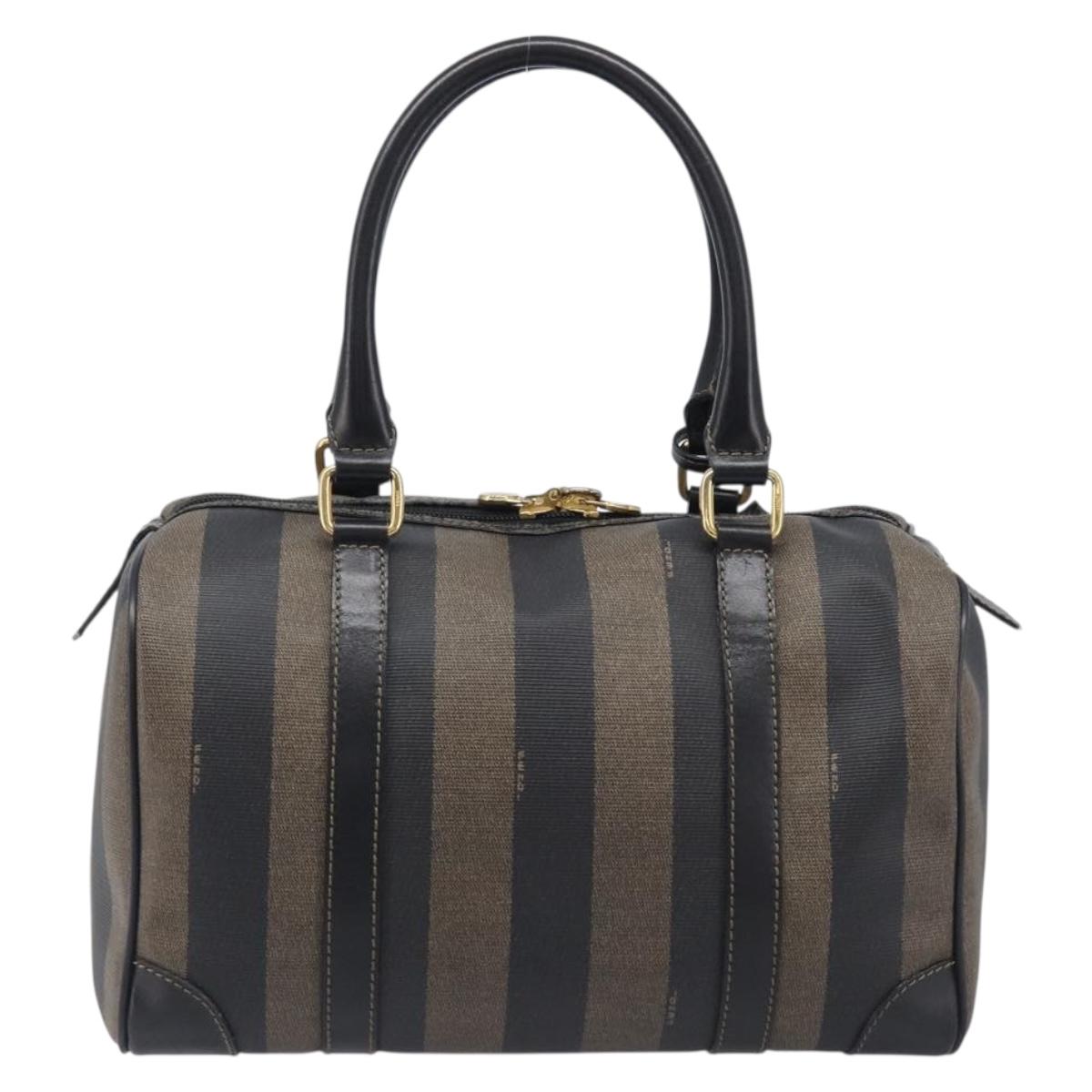 FENDI Pecan Canvas Hand Bag PVC Black Brown Auth ep16390