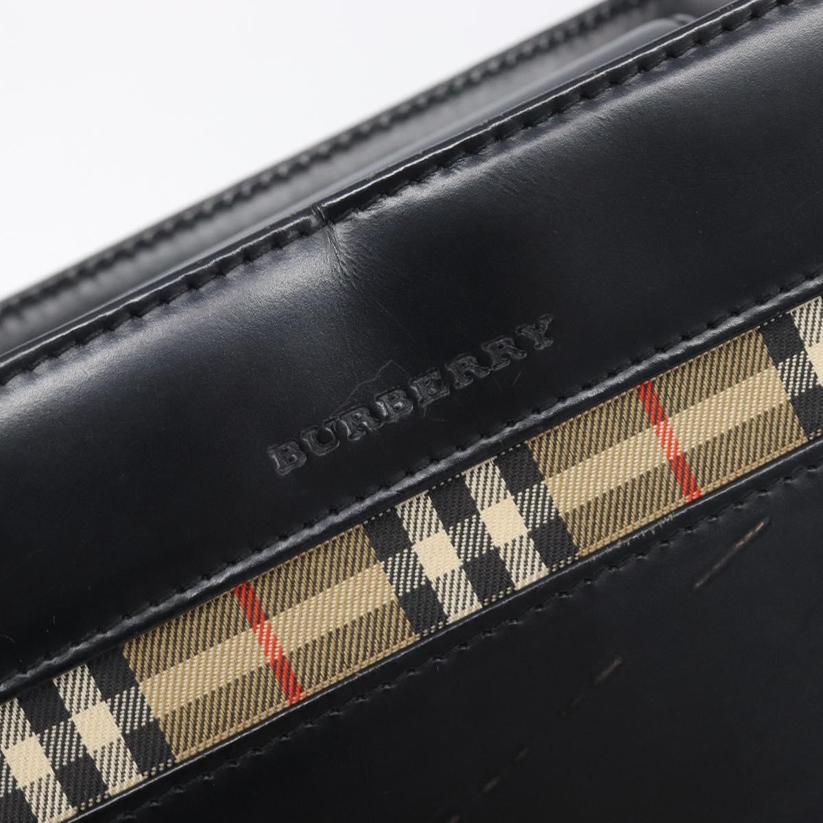 BURBERRY Hand Bag Leather Black Silver Auth ep16391