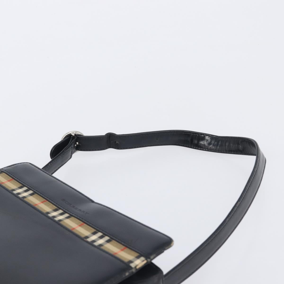 BURBERRY Hand Bag Leather Black Silver Auth ep16391