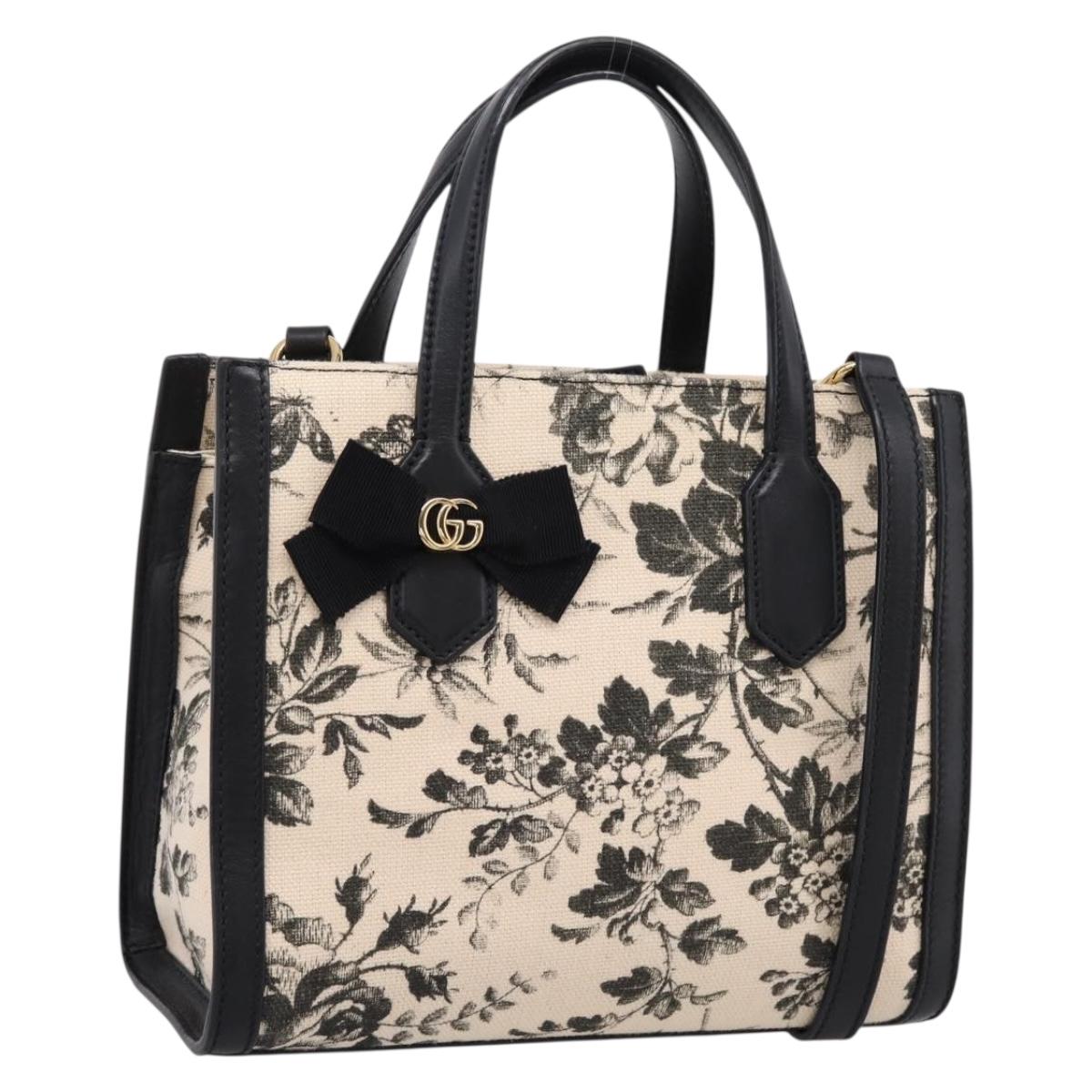 GUCCI Hand Bag Canvas 2way White Gold 443089 Auth ep16398V