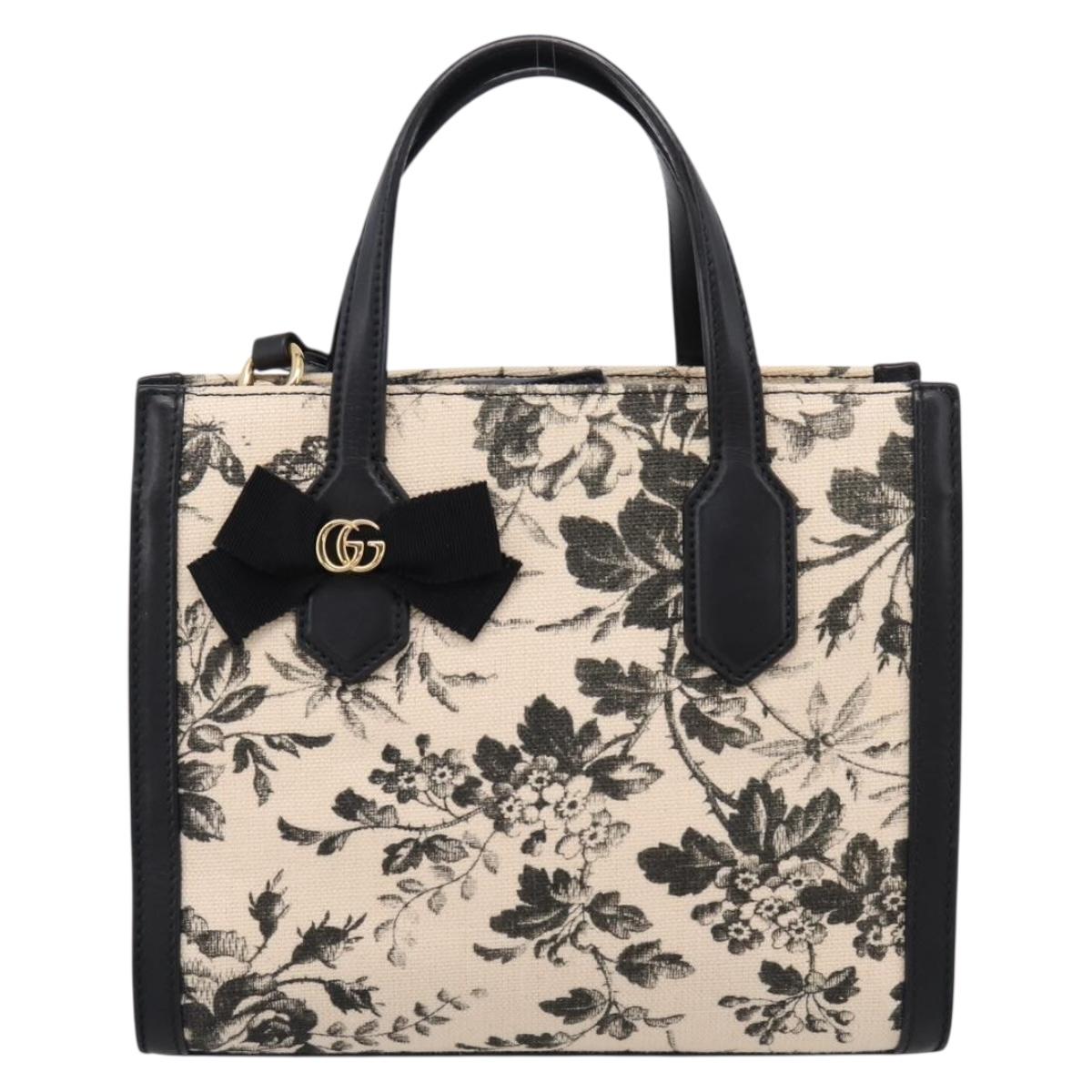 GUCCI Hand Bag Canvas 2way White Gold 443089 Auth ep16398V