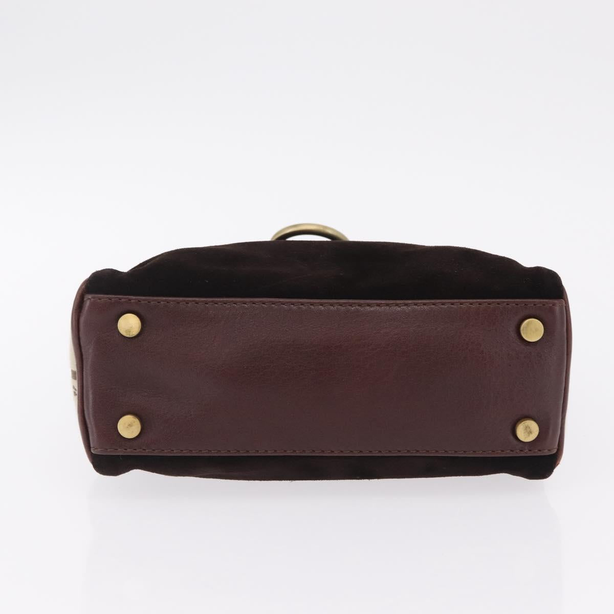 BURBERRY Hand Bag Suede Dark Brown Gold Auth ep16404