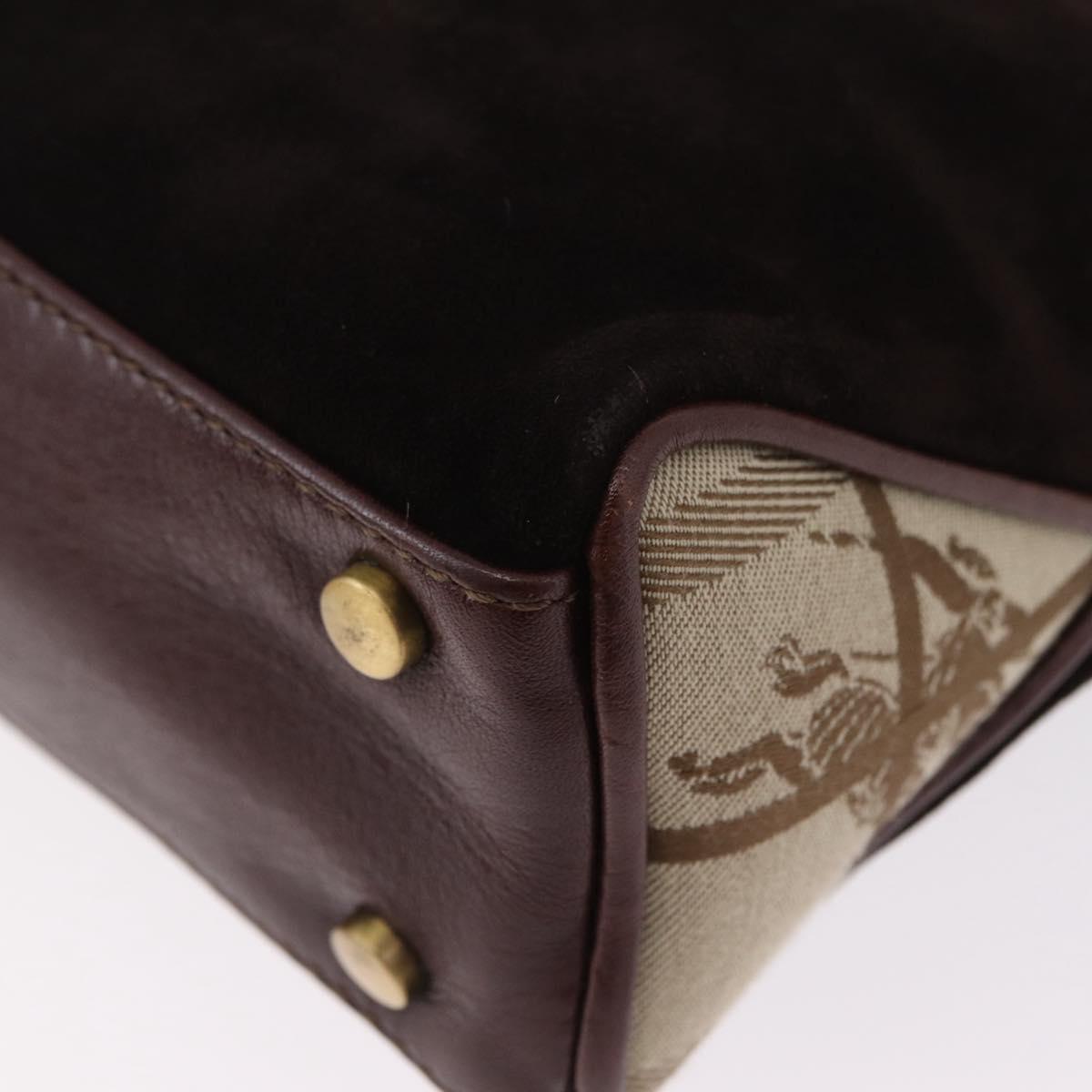 BURBERRY Hand Bag Suede Dark Brown Gold Auth ep16404