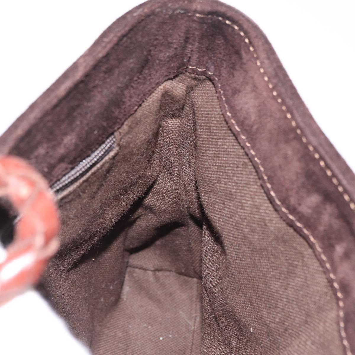 BURBERRY Hand Bag Suede Dark Brown Gold Auth ep16404
