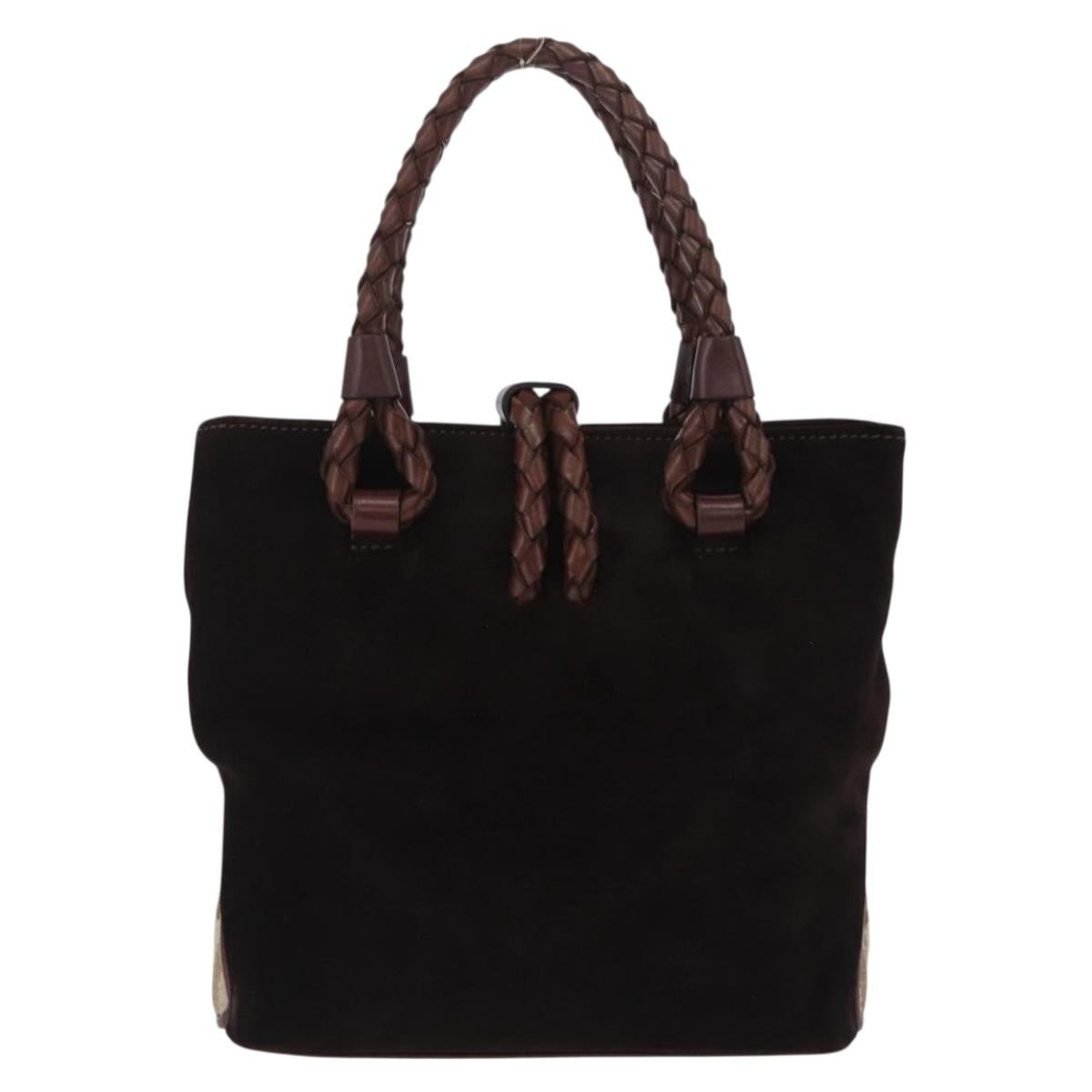 BURBERRY Hand Bag Suede Dark Brown Gold Auth ep16404