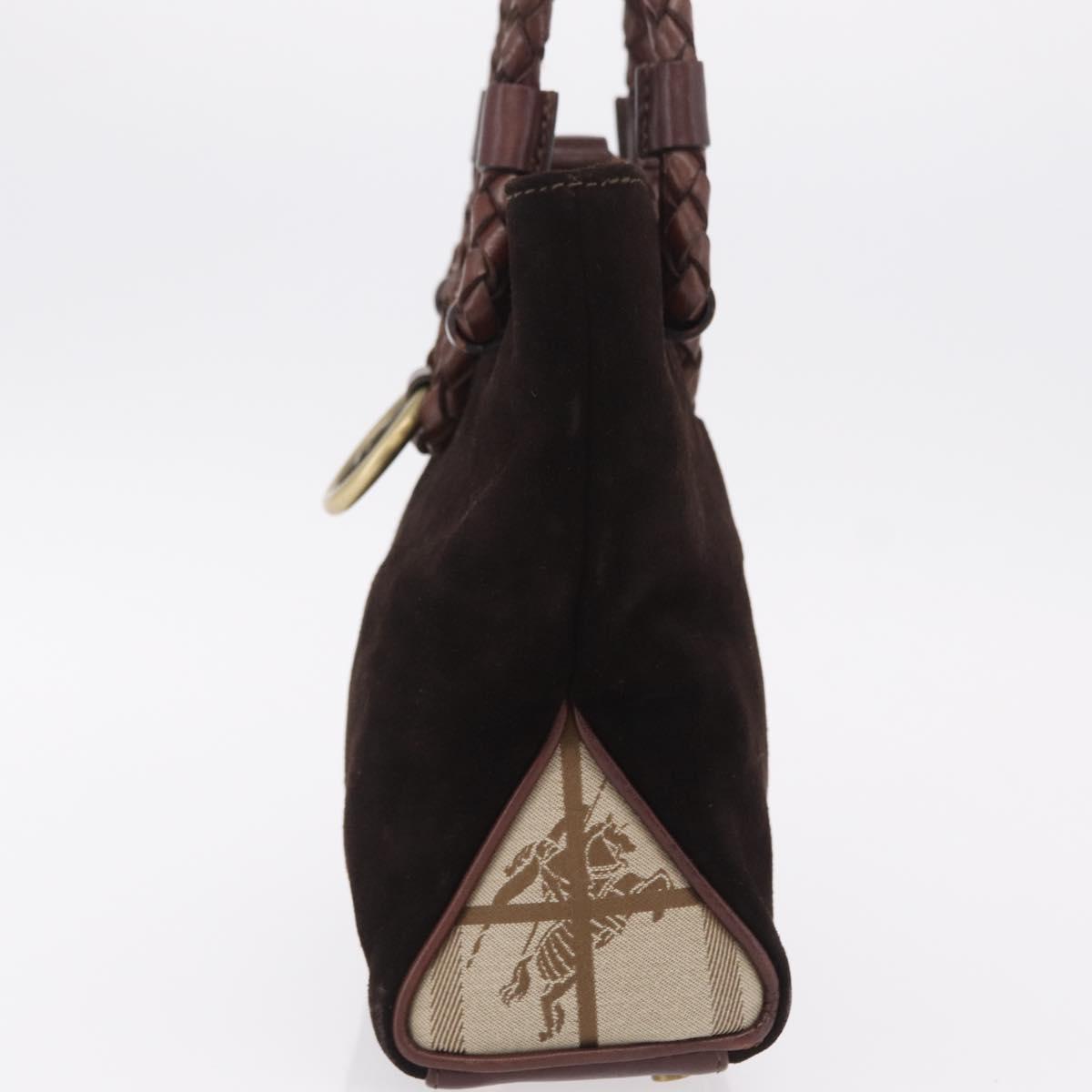 BURBERRY Hand Bag Suede Dark Brown Gold Auth ep16404