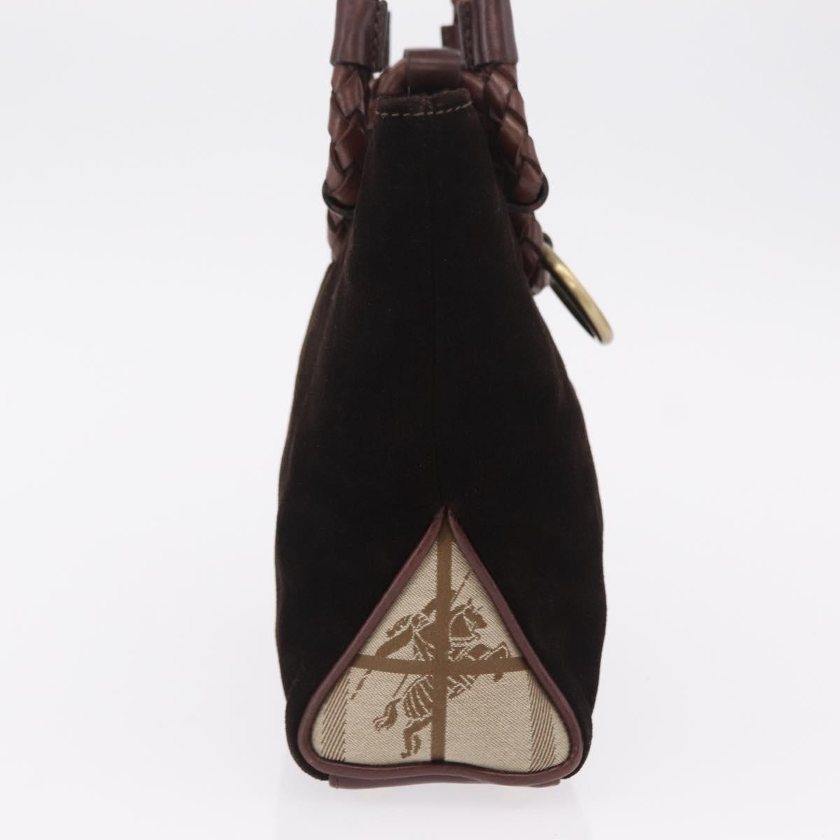 BURBERRY Hand Bag Suede Dark Brown Gold Auth ep16404