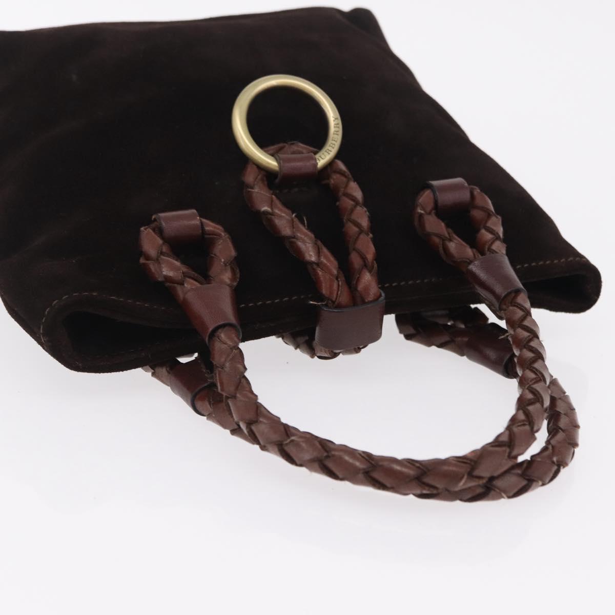 BURBERRY Hand Bag Suede Dark Brown Gold Auth ep16404