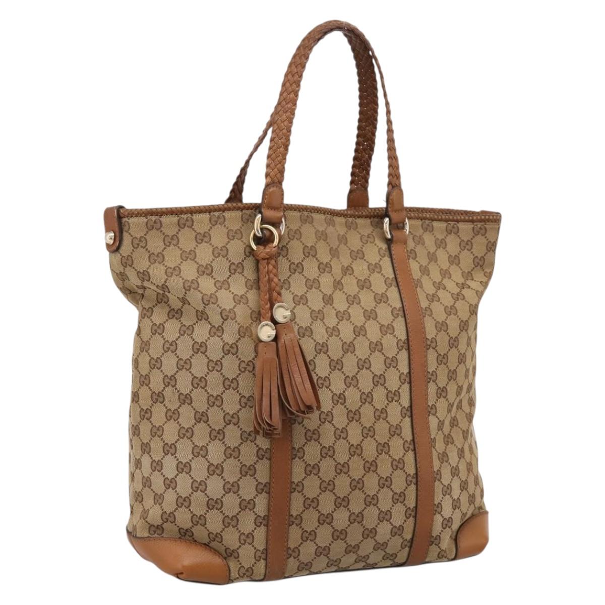 GUCCI GG Canvas Tote Bag Beige Gold 257031 Auth ep16406