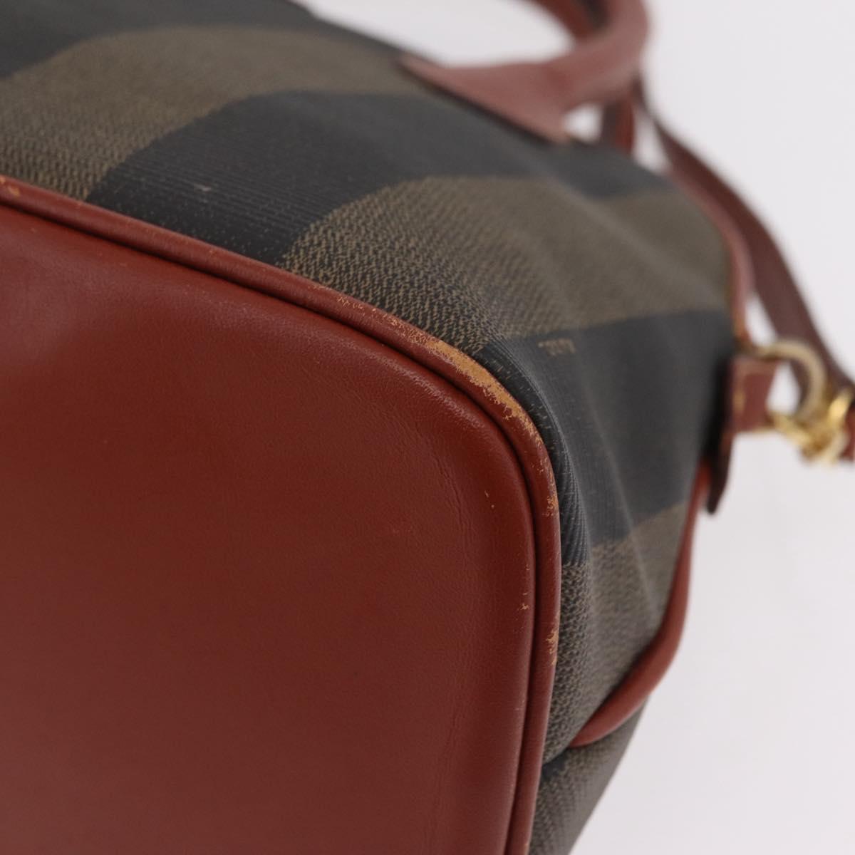 FENDI Pecan Canvas Hand Bag PVC 2way Black Brown Auth ep16407