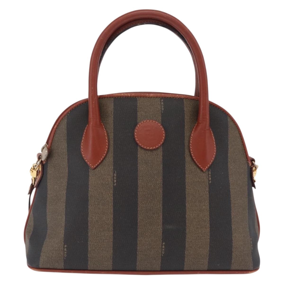 FENDI Pecan Canvas Hand Bag PVC 2way Black Brown Auth ep16407