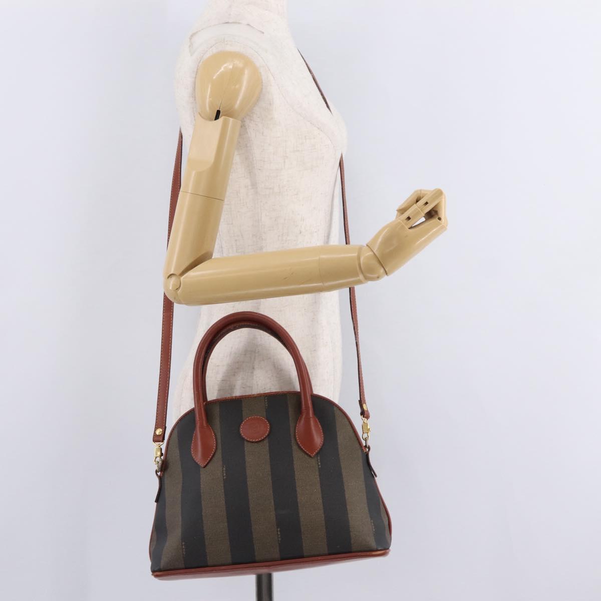 FENDI Pecan Canvas Hand Bag PVC 2way Black Brown Auth ep16407