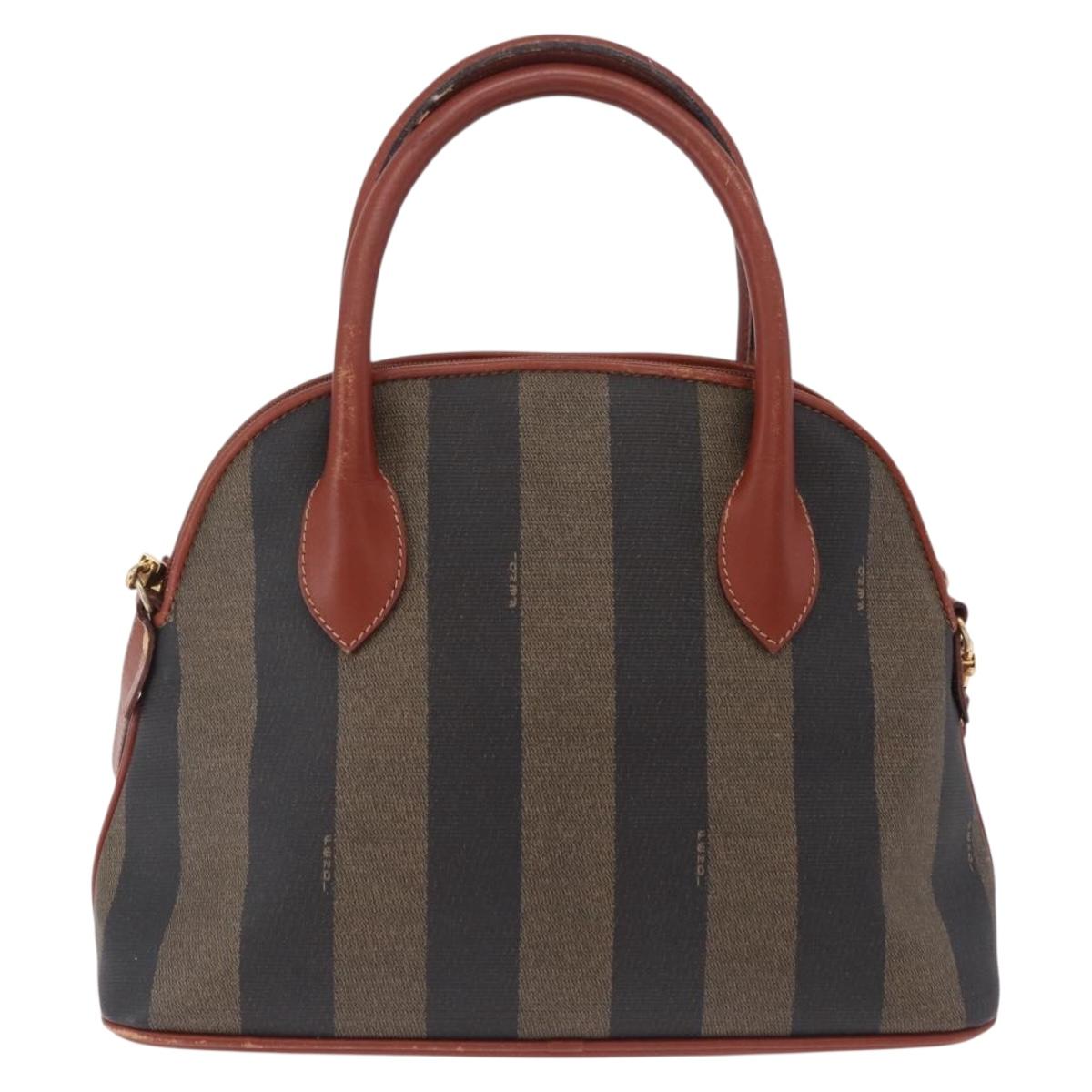 FENDI Pecan Canvas Hand Bag PVC 2way Black Brown Auth ep16407