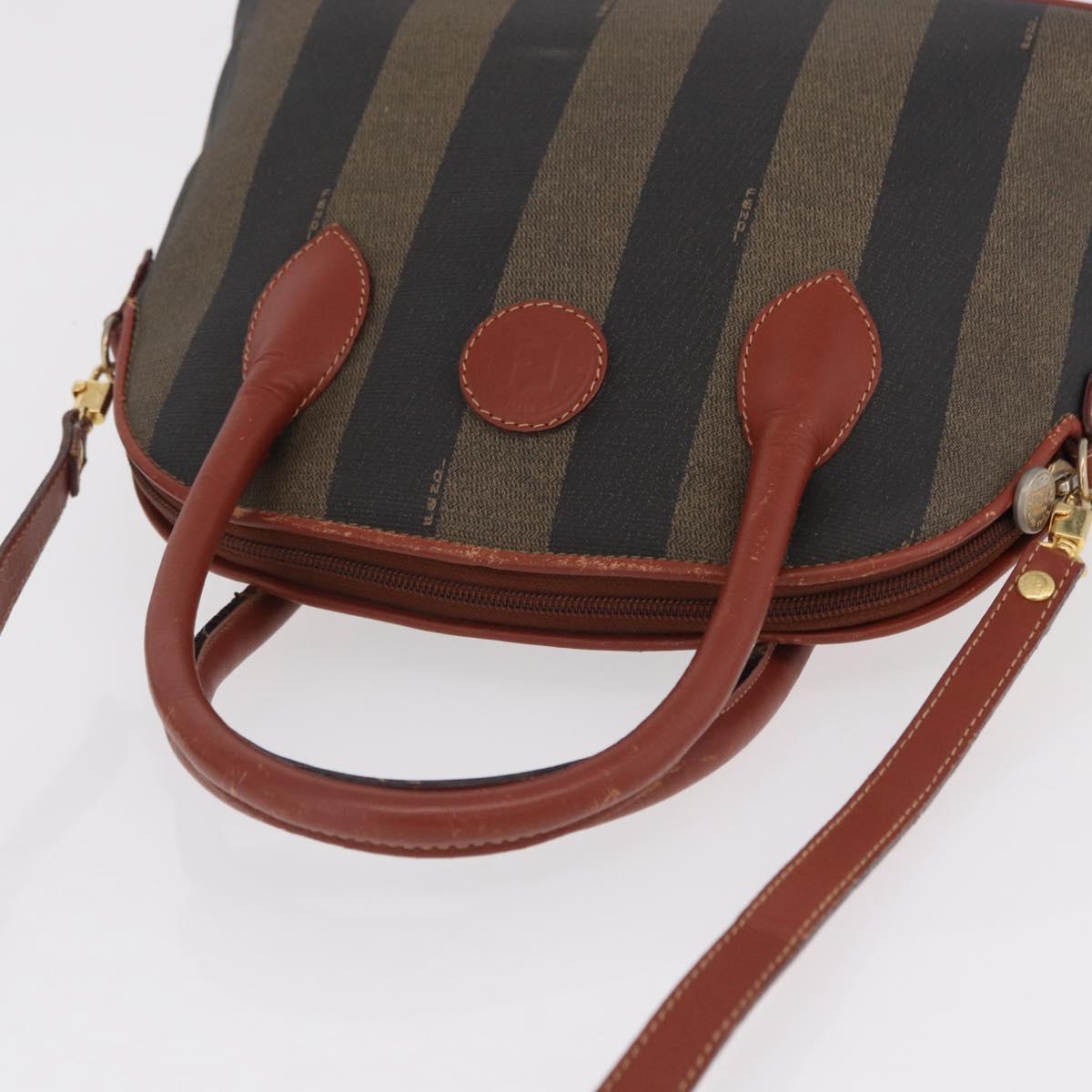 FENDI Pecan Canvas Hand Bag PVC 2way Black Brown Auth ep16407