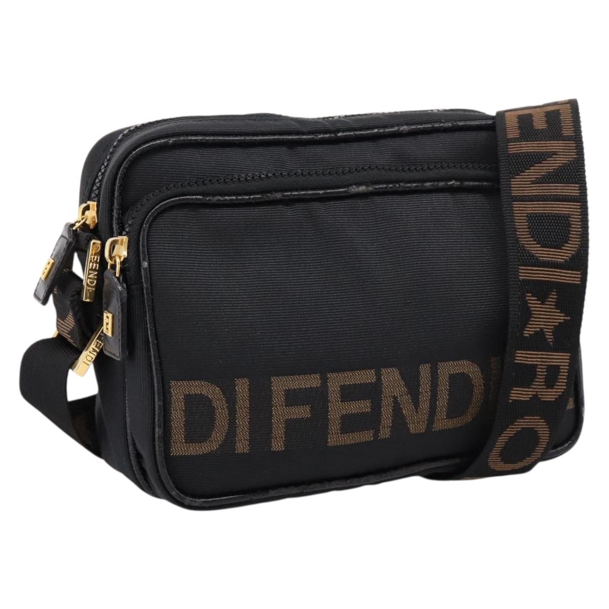 FENDI Shoulder Bag Canvas Black Gold Auth ep16408