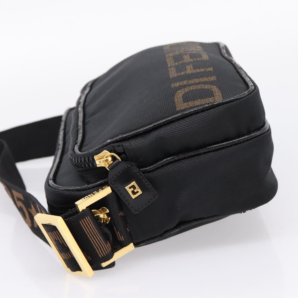 FENDI Shoulder Bag Canvas Black Gold Auth ep16408