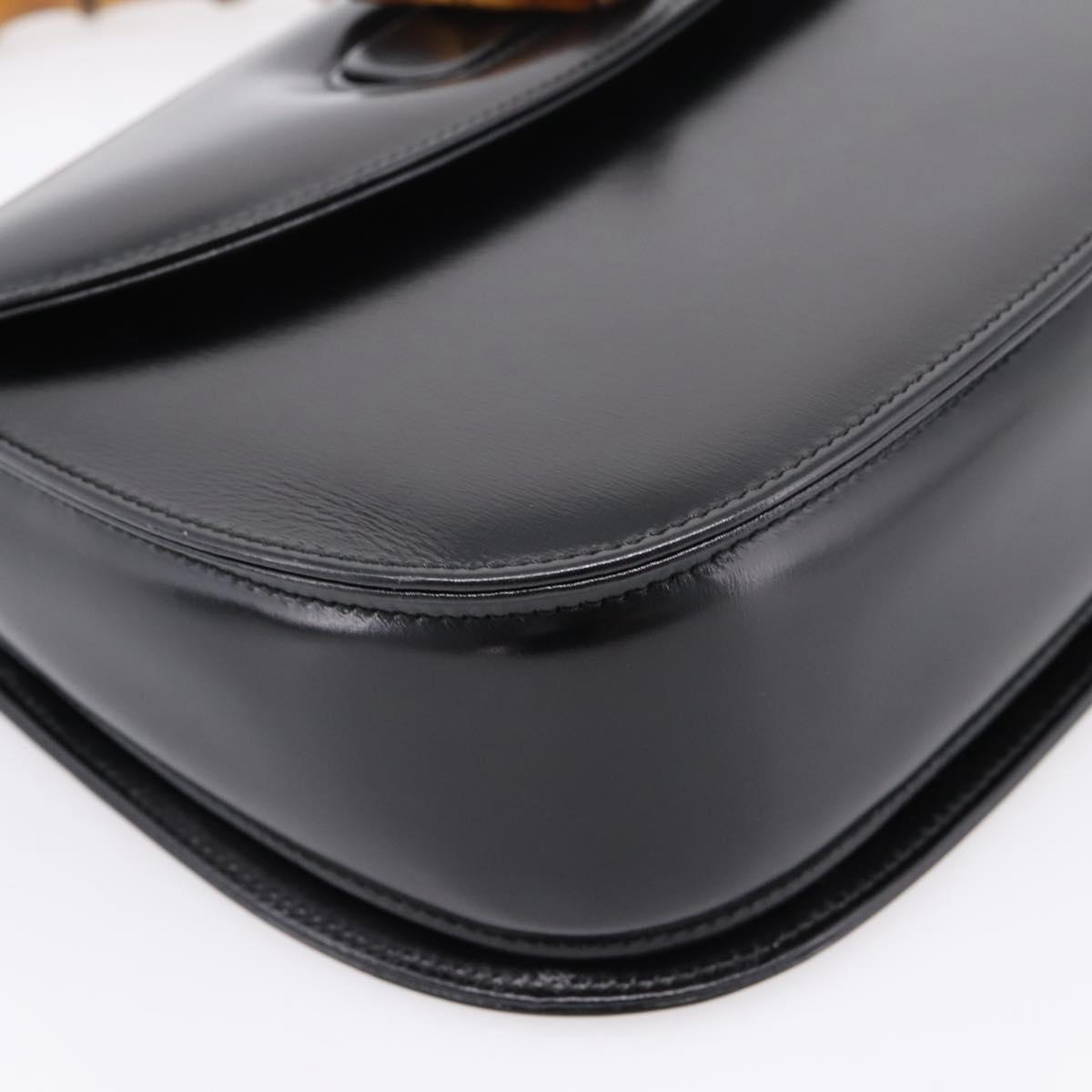 GUCCI Bamboo Hand Bag Leather 2way Black Gold 000 926 0633 Auth ep16411V