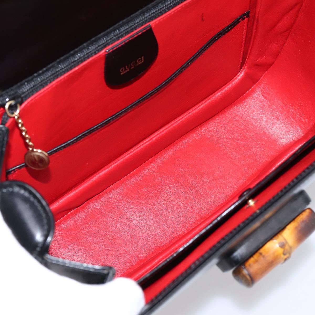 GUCCI Bamboo Hand Bag Leather 2way Black Gold 000 926 0633 Auth ep16411V