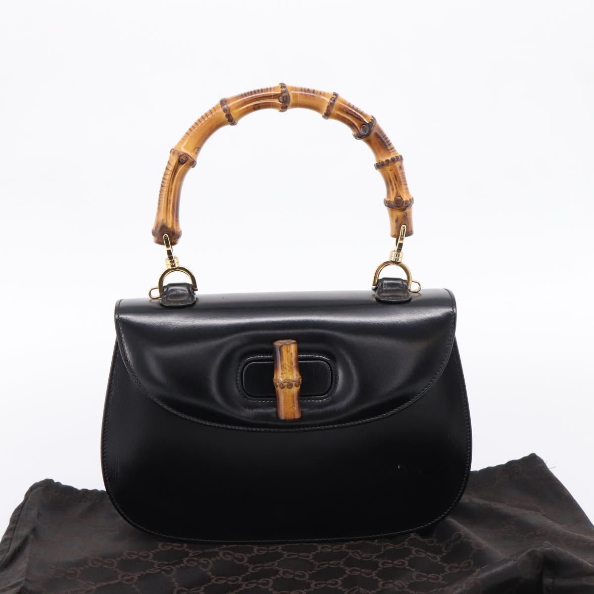 GUCCI Bamboo Hand Bag Leather 2way Black Gold 000 926 0633 Auth ep16411V