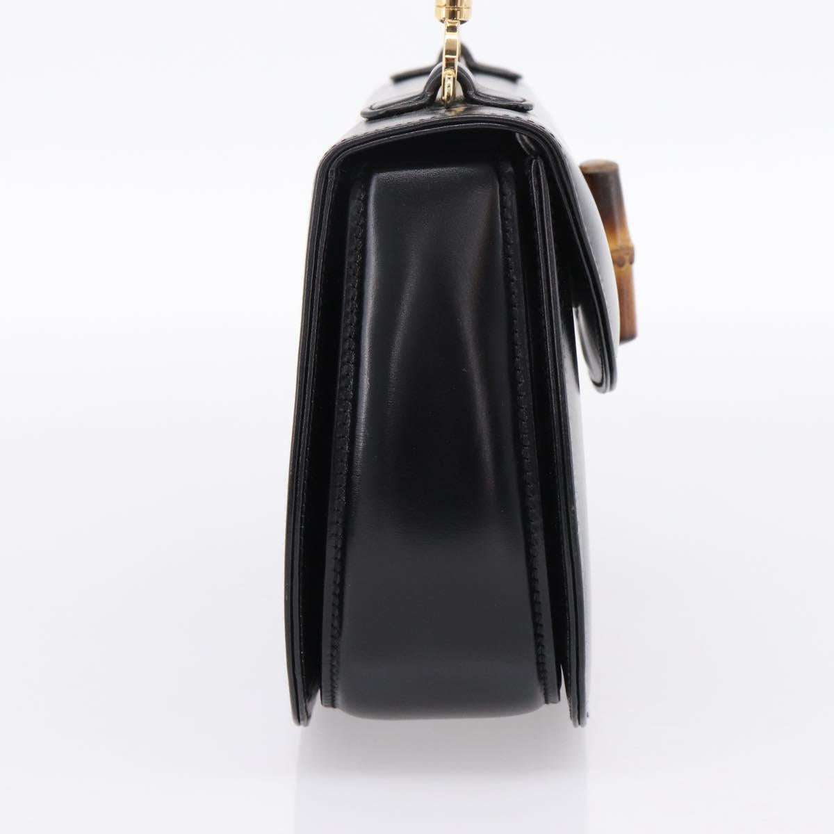 GUCCI Bamboo Hand Bag Leather 2way Black Gold 000 926 0633 Auth ep16411V