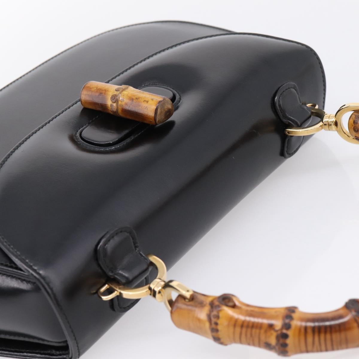 GUCCI Bamboo Hand Bag Leather 2way Black Gold 000 926 0633 Auth ep16411V