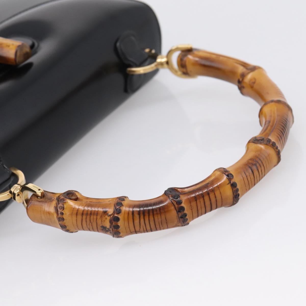 GUCCI Bamboo Hand Bag Leather 2way Black Gold 000 926 0633 Auth ep16411V