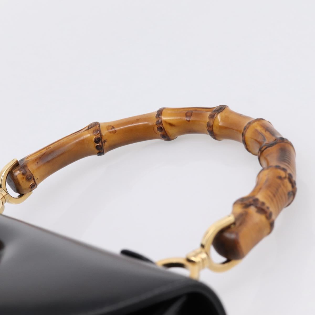 GUCCI Bamboo Hand Bag Leather 2way Black Gold 000 926 0633 Auth ep16411V