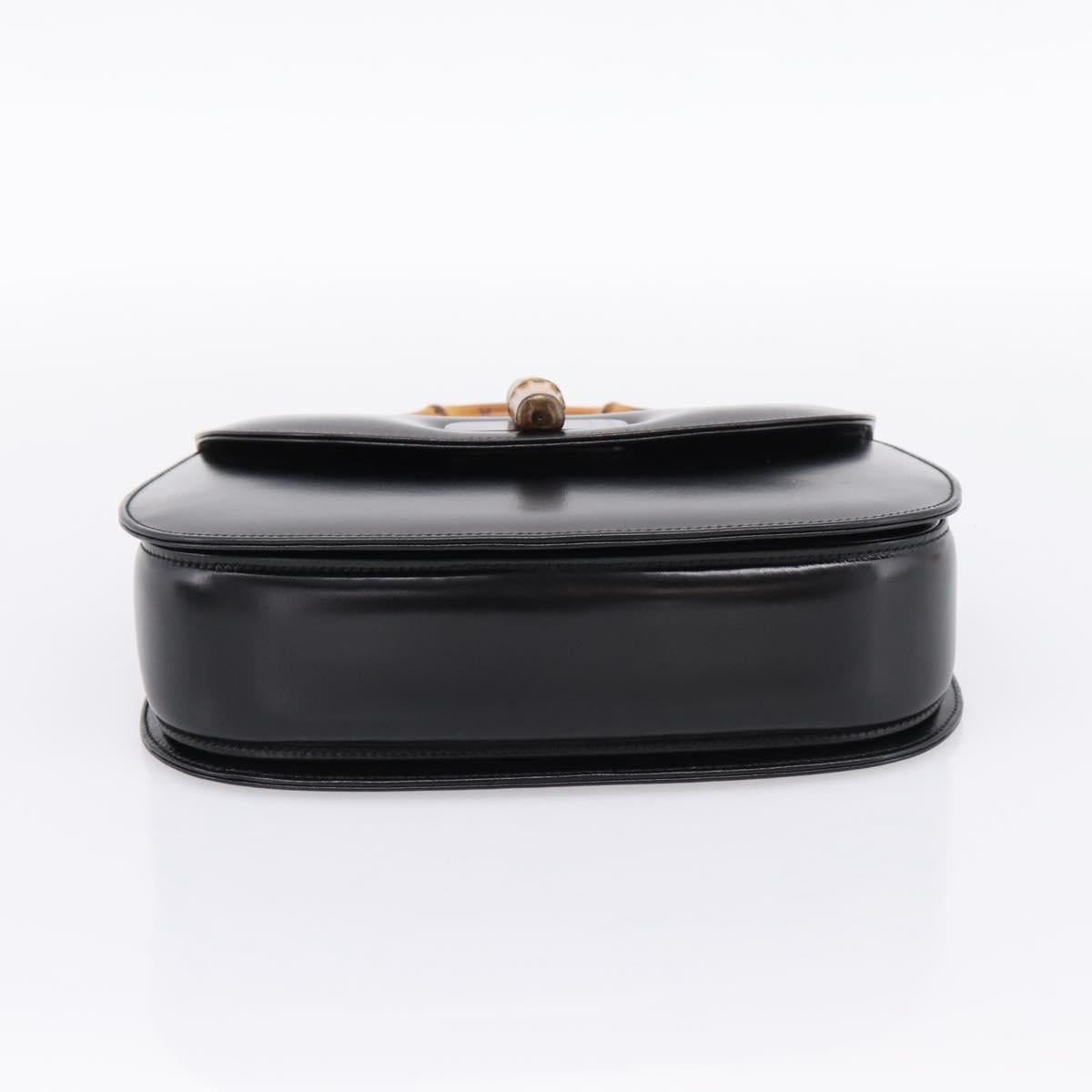 GUCCI Bamboo Hand Bag Leather 2way Black Gold 000 926 0633 Auth ep16411V