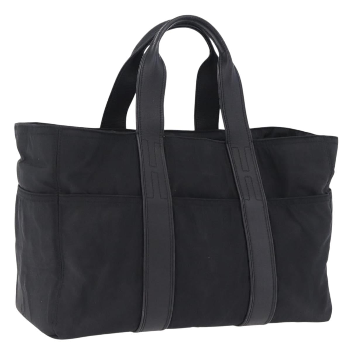 HERMES Akapu Luco Hand Bag Nylon Black Silver Auth ep16416