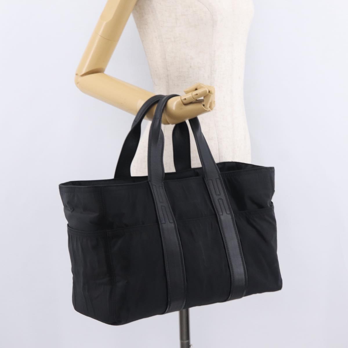 HERMES Akapu Luco Hand Bag Nylon Black Silver Auth ep16416