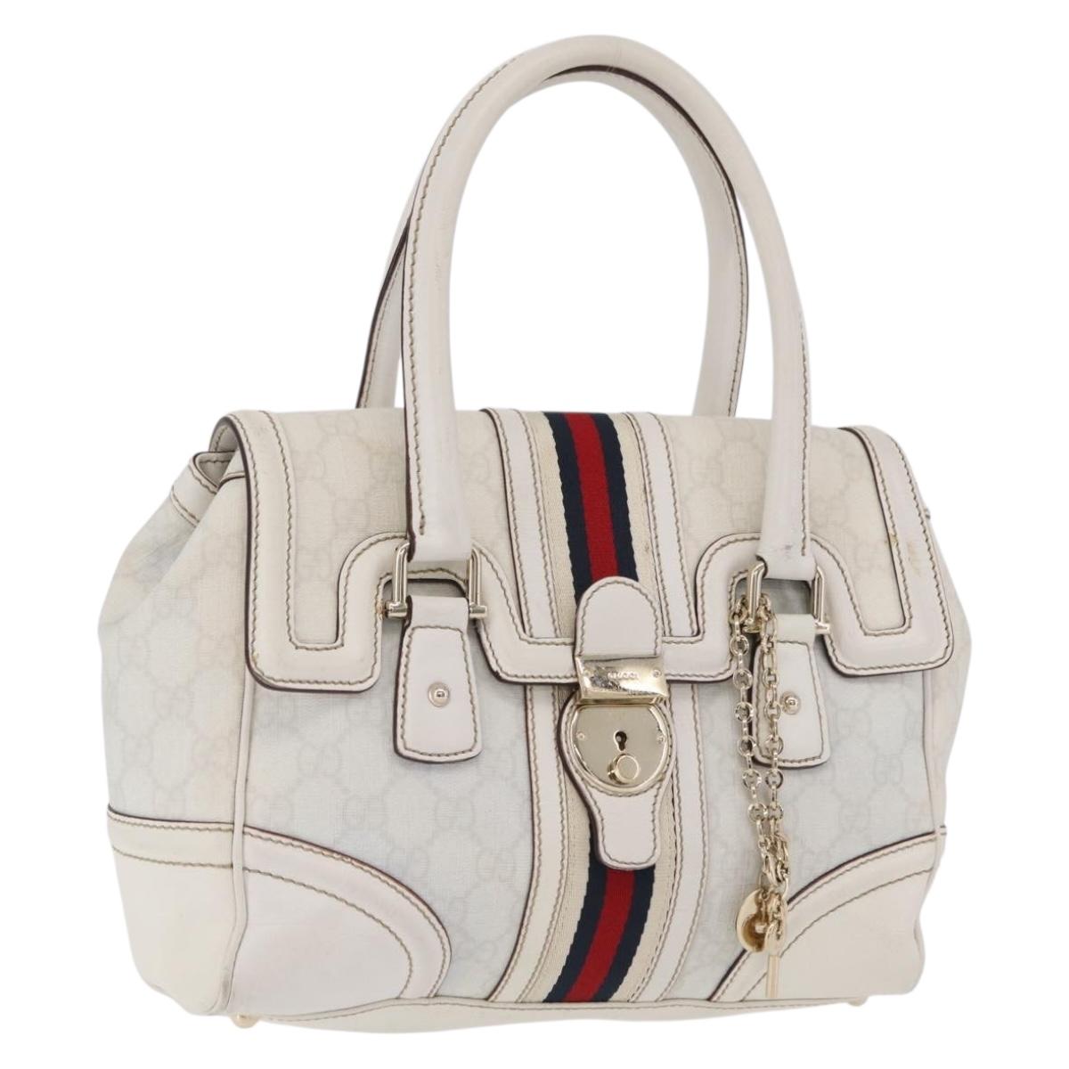 GUCCI GG Supreme Sherry Line Hand Bag PVC White Gold Auth ep16430A
