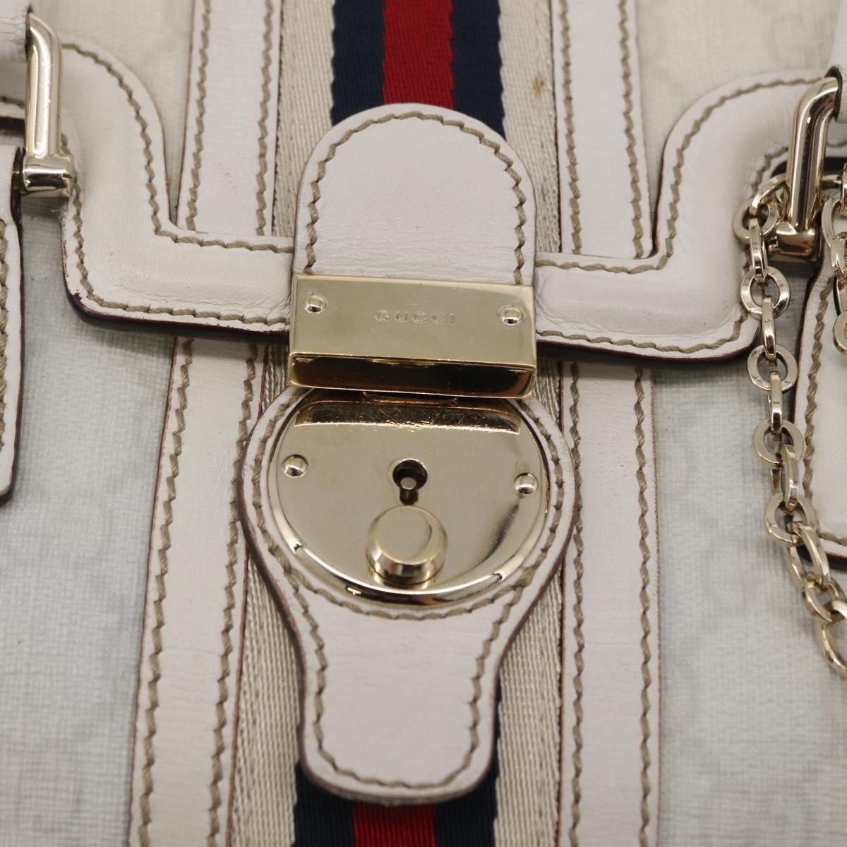 GUCCI GG Supreme Sherry Line Hand Bag PVC White Gold Auth ep16430A