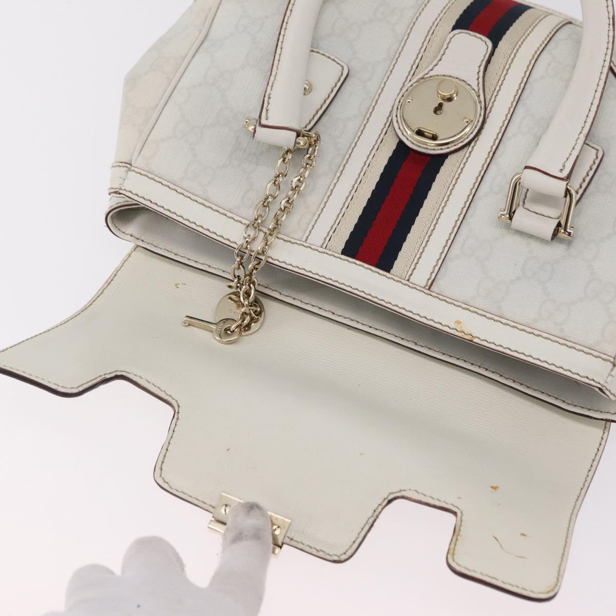 GUCCI GG Supreme Sherry Line Hand Bag PVC White Gold Auth ep16430A