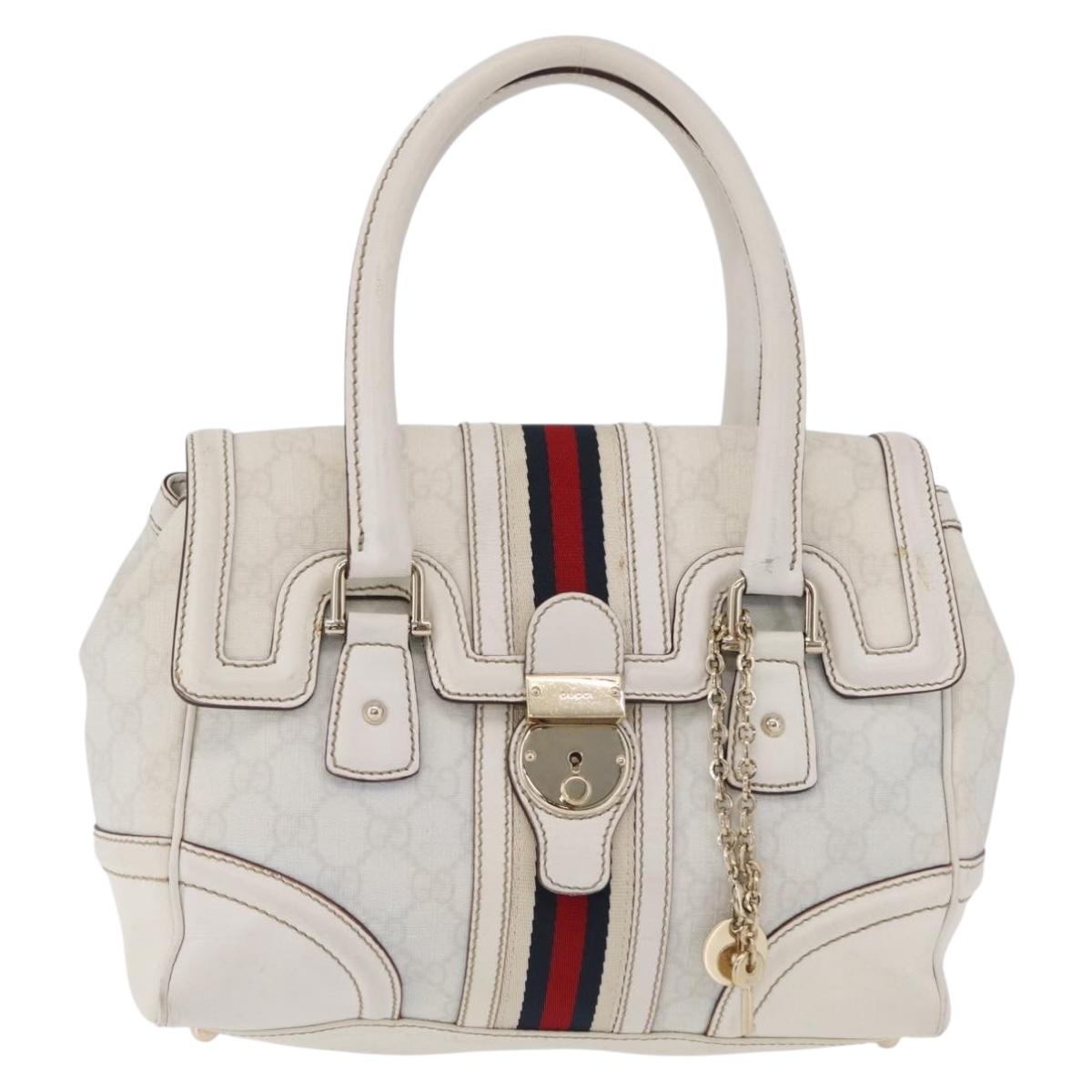 GUCCI GG Supreme Sherry Line Hand Bag PVC White Gold Auth ep16430A