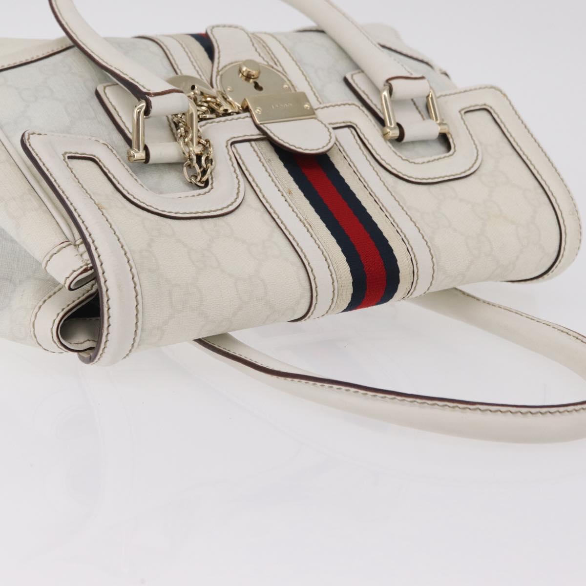 GUCCI GG Supreme Sherry Line Hand Bag PVC White Gold Auth ep16430A