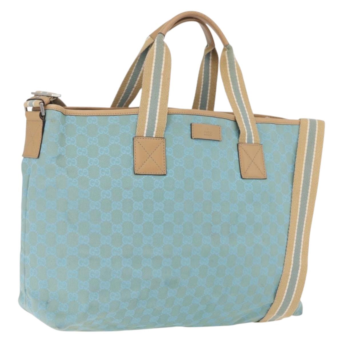 GUCCI GG Canvas Tote Bag 2way Outlet Light Blue Silver 257298 Auth ep16449A