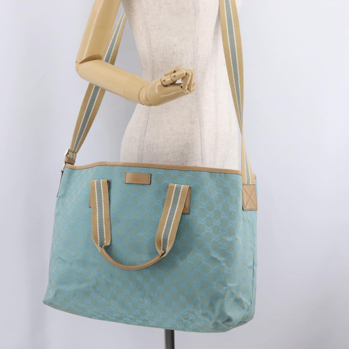 GUCCI GG Canvas Tote Bag 2way Outlet Light Blue Silver 257298 Auth ep16449A